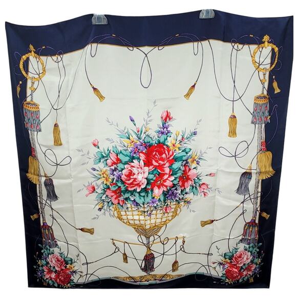 Nordstrom Luxe Floral Silk Tassel Scarf Bold Statement Vintage Couture Print - Picture 1 of 11